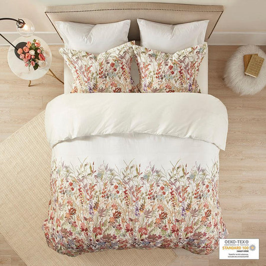 Mariana Transitional 3 Piece Cotton Printed Duvet Cover Set Full/Queen Multi Olliix.com