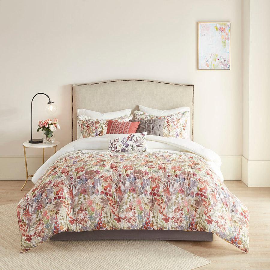 Mariana Transitional 7 Piece Cotton Printed Comforter Set Multi Cal King Olliix.com