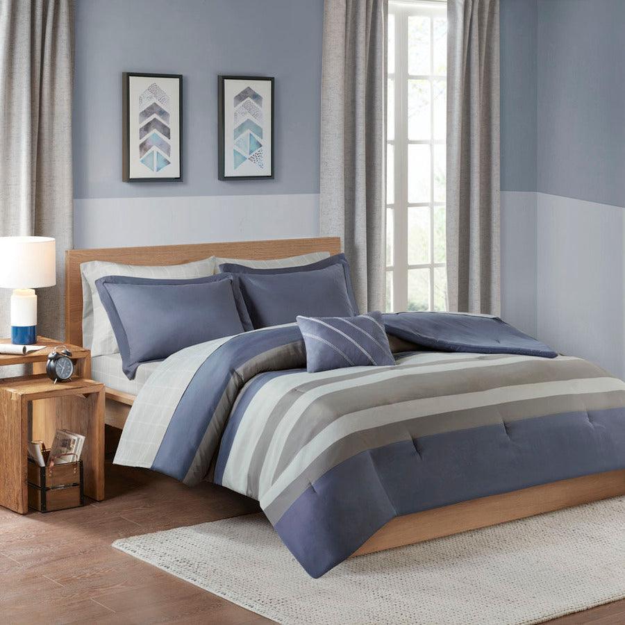 Marsden Complete Bed Set Including Sheets Blue & Gray Full Olliix.com