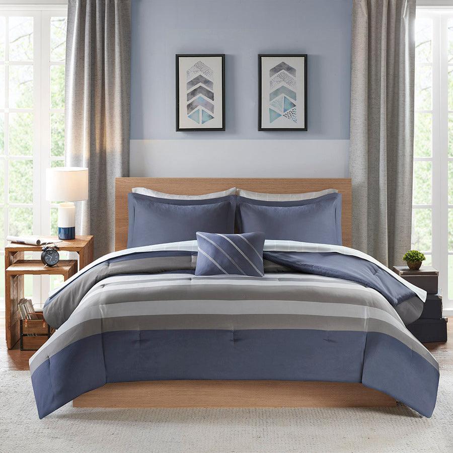 Marsden Twin XL Complete Bed Set Including Sheets Blue & Gray Olliix.com