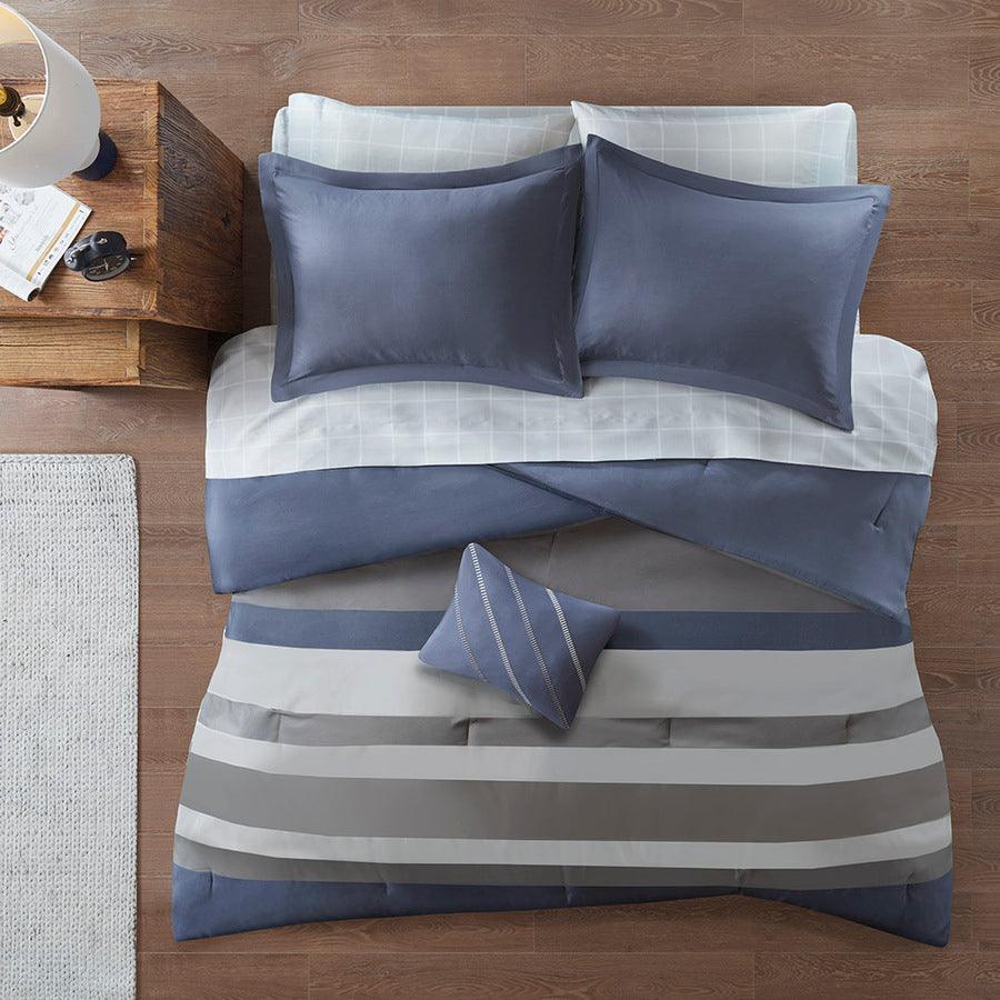 Marsden Twin XL Complete Bed Set Including Sheets Blue & Gray Olliix.com