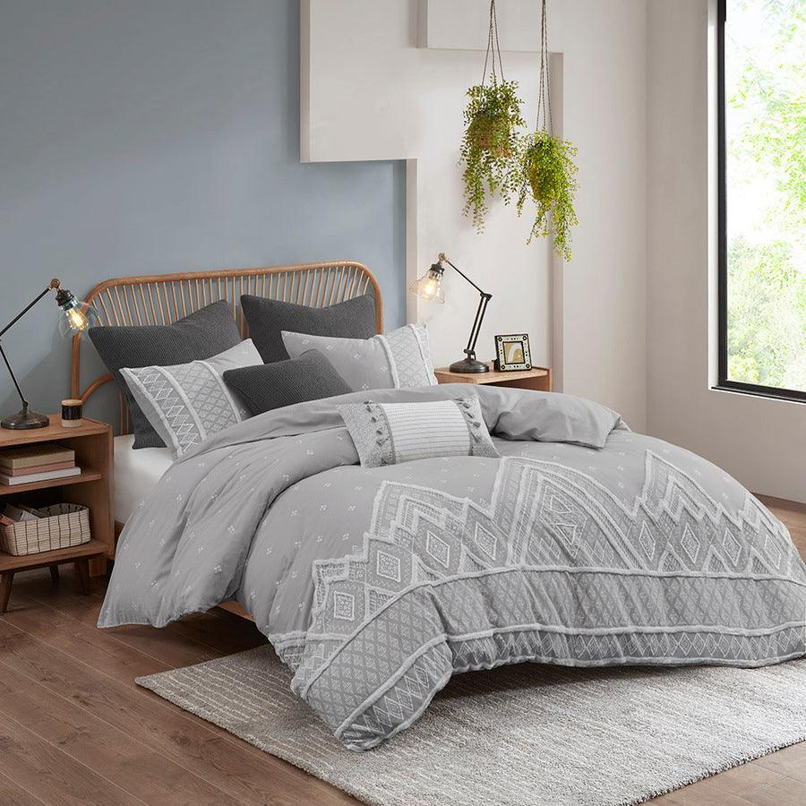 Marta Full/Queen 3 Piece Flax and Cotton Blended Duvet Cover Set Gray Olliix.com