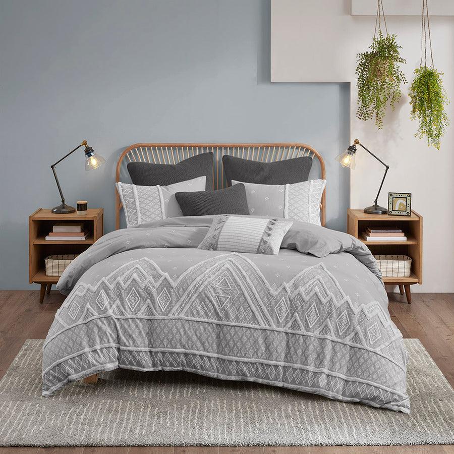 Marta Full/Queen 3 Piece Flax and Cotton Blended Duvet Cover Set Gray Olliix.com