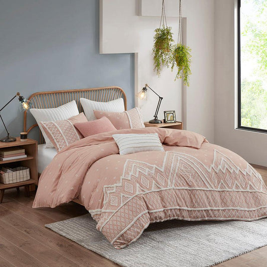 Marta King/California King 3 Piece Flax and Cotton Blended Duvet Cover Set Blush Olliix.com