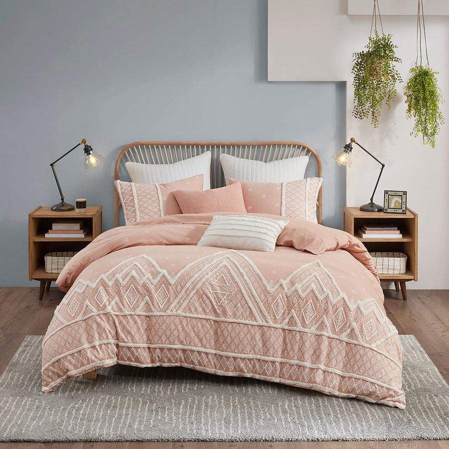 Marta King/California King 3 Piece Flax and Cotton Blended Duvet Cover Set Blush Olliix.com