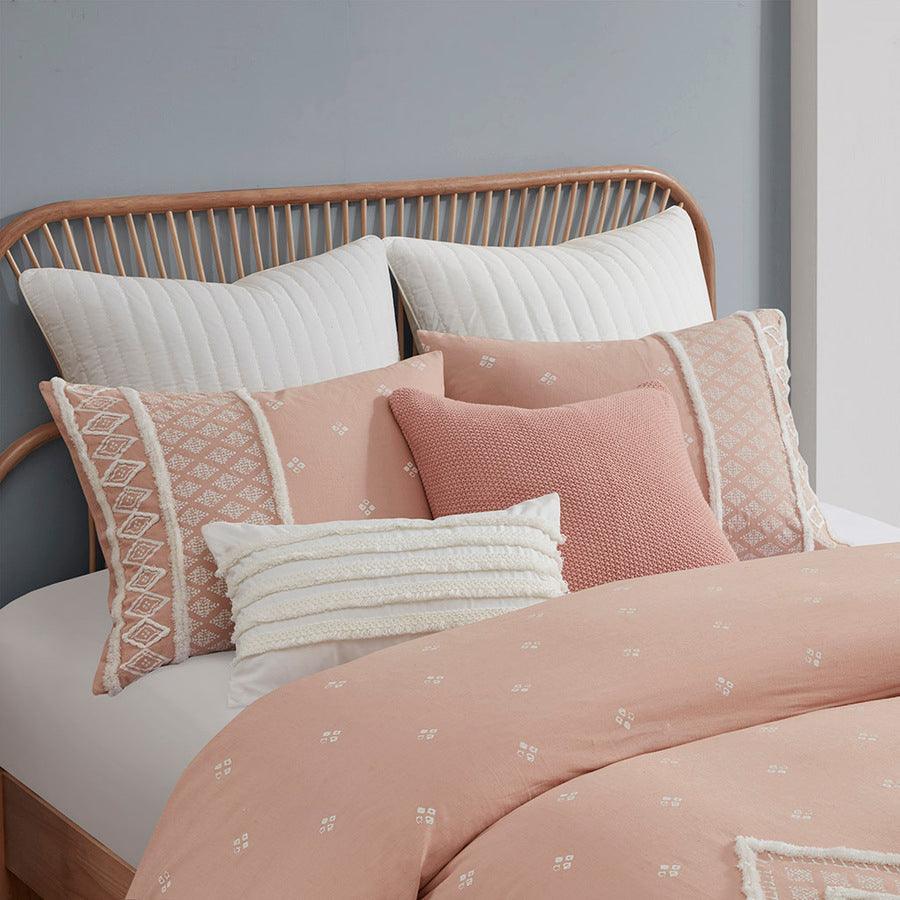 Marta King/California King 3 Piece Flax and Cotton Blended Duvet Cover Set Blush Olliix.com