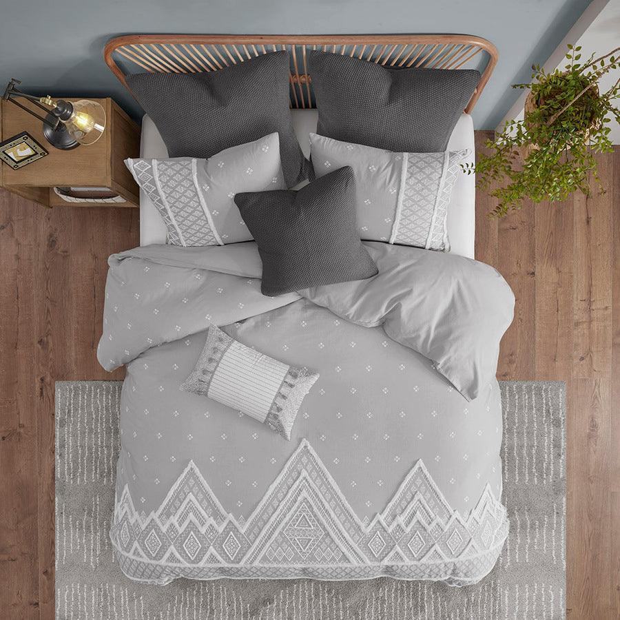 Marta Transitional 3 Piece Flax and Cotton Blended Comforter Set Gray Full/Queen Olliix.com