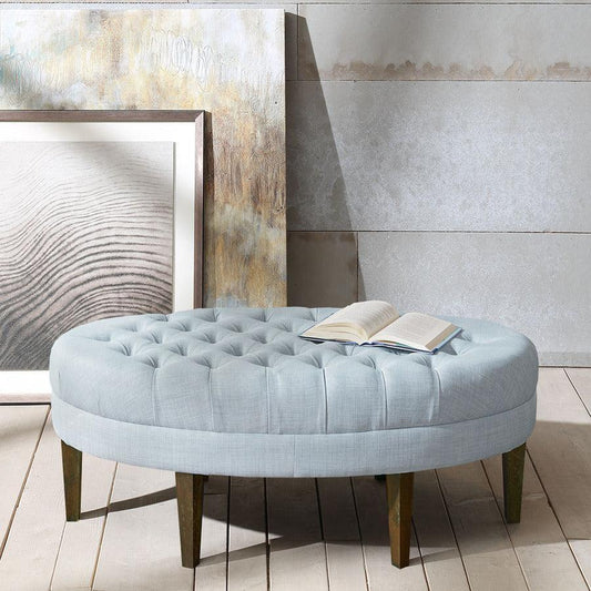 Martin Modern/Contemporary Surfboard Tufted Ottoman 48"W x 27.5"D x 18"H Dusty Blue Olliix.com