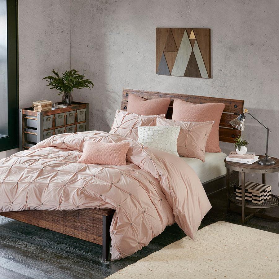 Masie Full/Queen 3 Piece Elastic Embroidered Cotton Comforter Set Blush Olliix.com