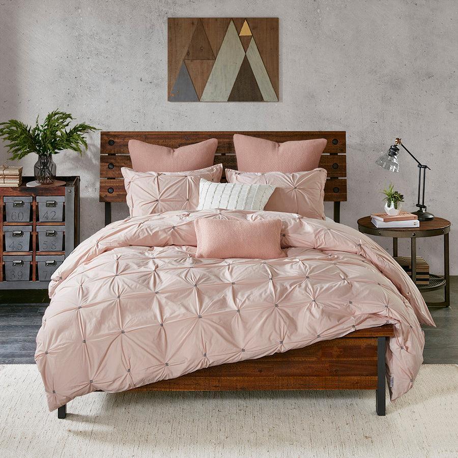 Masie Full/Queen 3 Piece Elastic Embroidered Cotton Comforter Set Blush Olliix.com