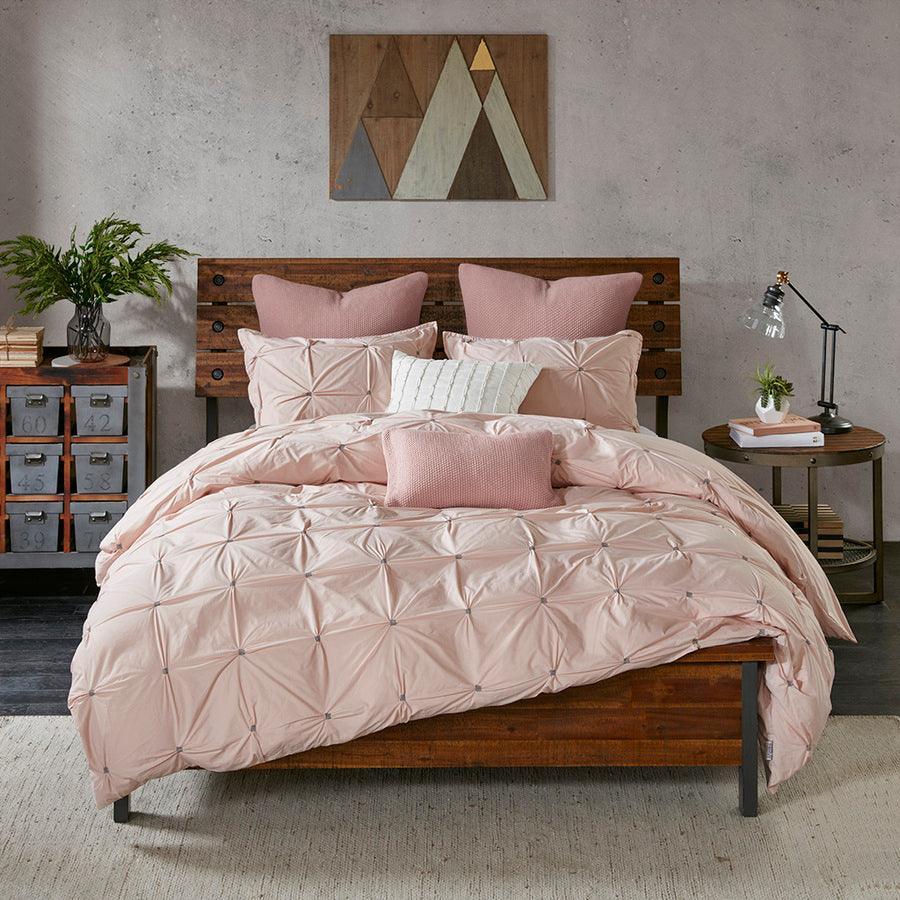 Masie Full/Queen 3 Piece Elastic Embroidered Cotton Comforter Set Blush Olliix.com