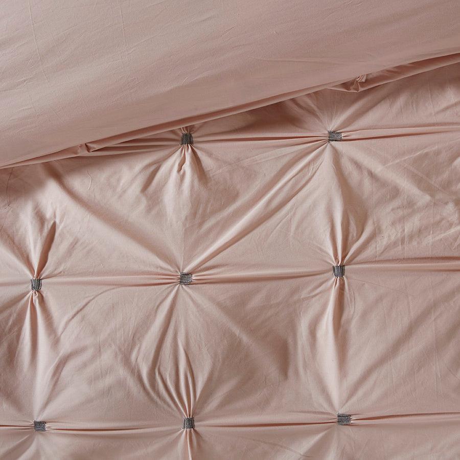 Masie Full/Queen 3 Piece Elastic Embroidered Cotton Comforter Set Blush Olliix.com