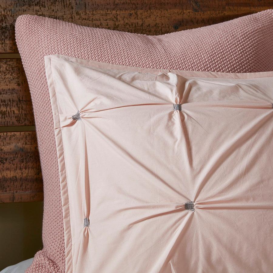 Masie Full/Queen 3 Piece Elastic Embroidered Cotton Comforter Set Blush Olliix.com