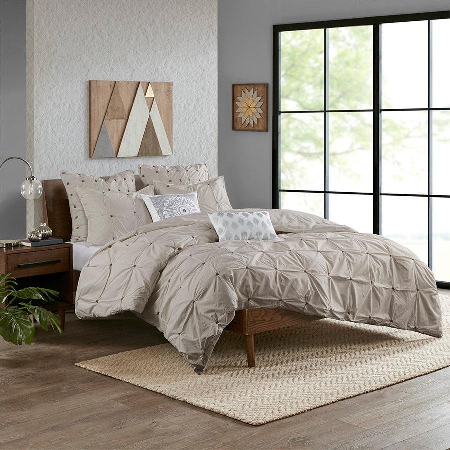 Masie Global Inspired 3 Piece Elastic Embroidered Cotton Comforter Set Gray King/Cal King Olliix.com