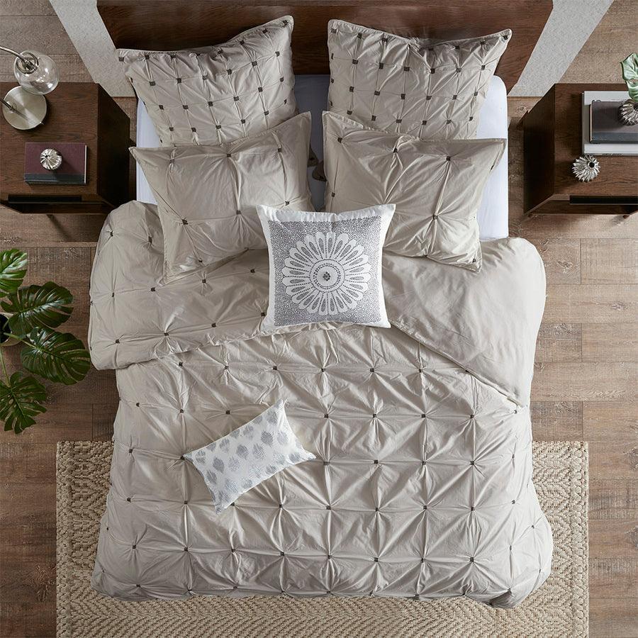 Masie Global Inspired 3 Piece Elastic Embroidered Cotton Comforter Set Gray King/Cal King Olliix.com