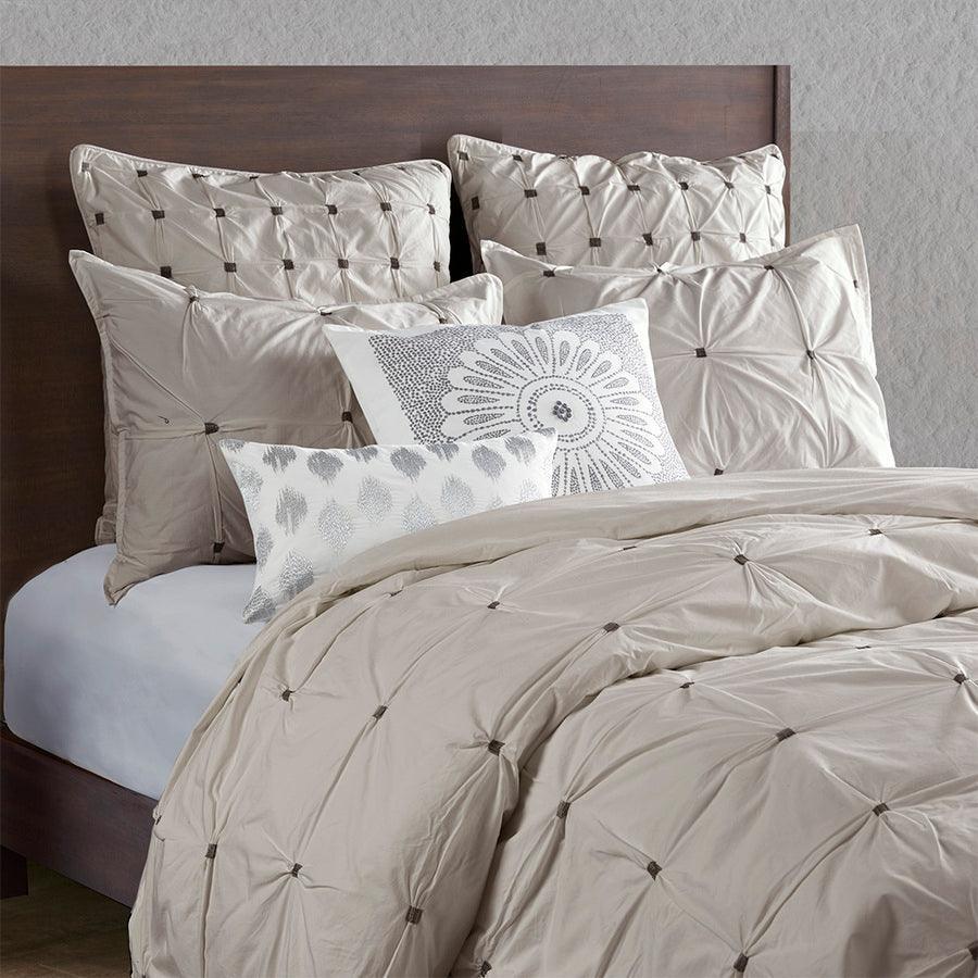 Masie Global Inspired 3 Piece Elastic Embroidered Cotton Comforter Set Gray King/Cal King Olliix.com