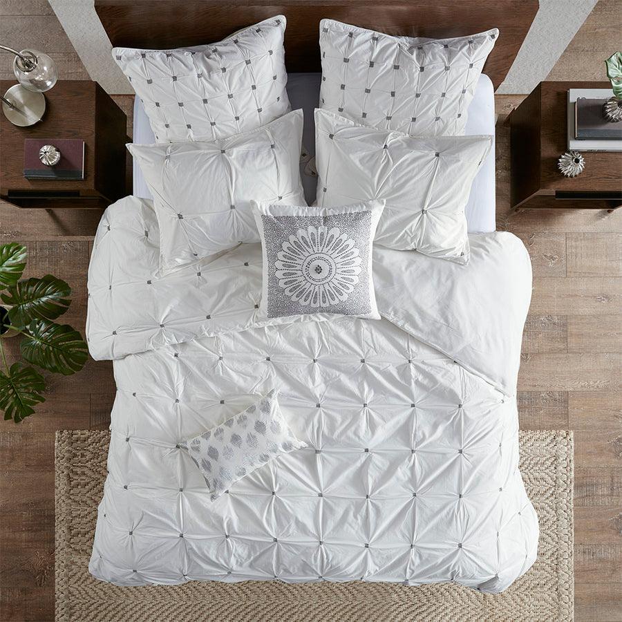 Masie King/California King 3 Piece Elastic Embroidered Cotton Comforter Set White Olliix.com