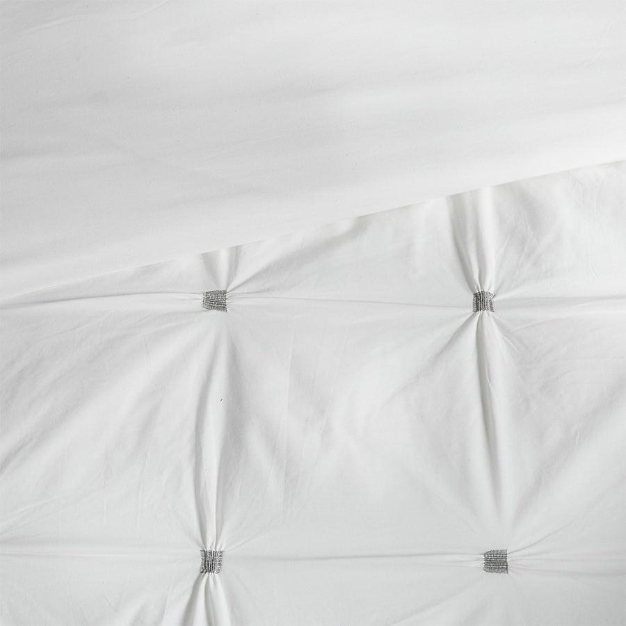 Masie King/California King 3 Piece Elastic Embroidered Cotton Comforter Set White Olliix.com