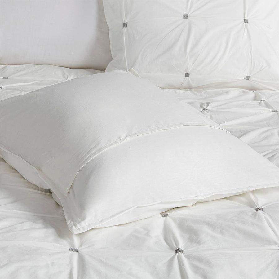 Masie King/California King 3 Piece Elastic Embroidered Cotton Comforter Set White Olliix.com