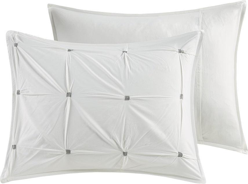 Masie King/California King 3 Piece Elastic Embroidered Cotton Comforter Set White Olliix.com