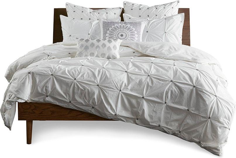 Masie King/California King 3 Piece Elastic Embroidered Cotton Comforter Set White Olliix.com