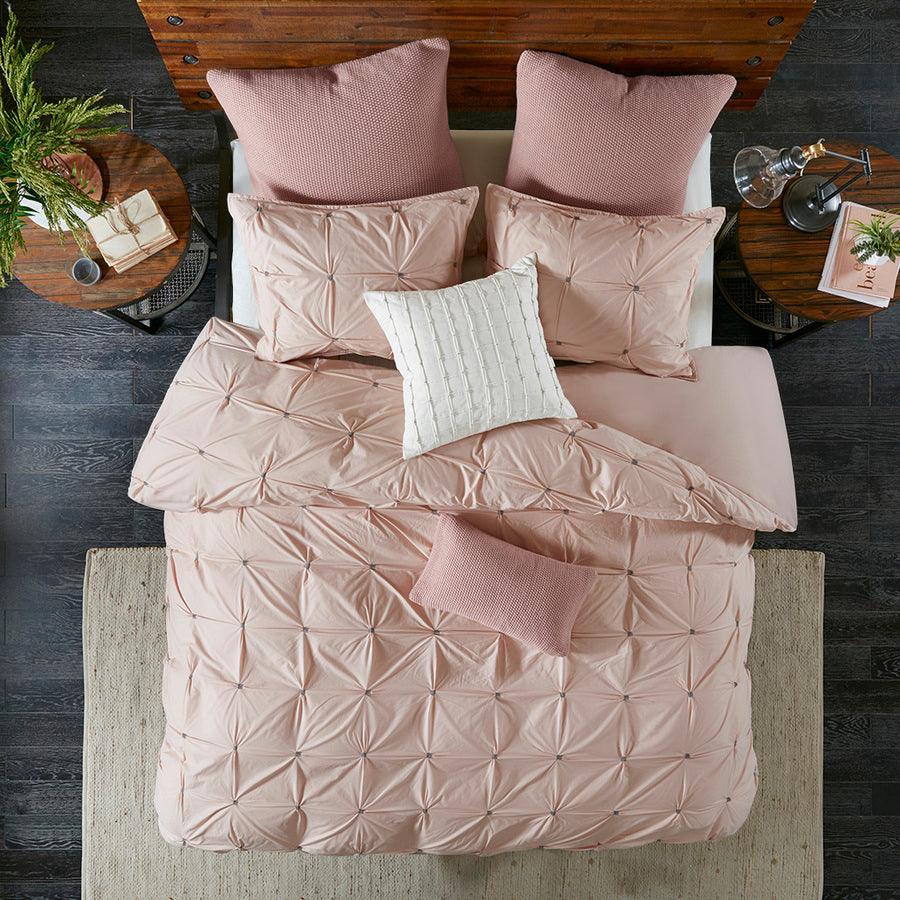 Masie King/California King 3 Piece Elastic Embroidered Cotton Duvet Cover Set Blush Olliix.com