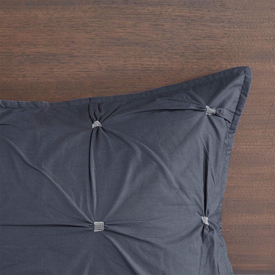 Masie King/California King 3 Piece Elastic Embroidered Cotton Duvet Cover Set Navy Olliix.com