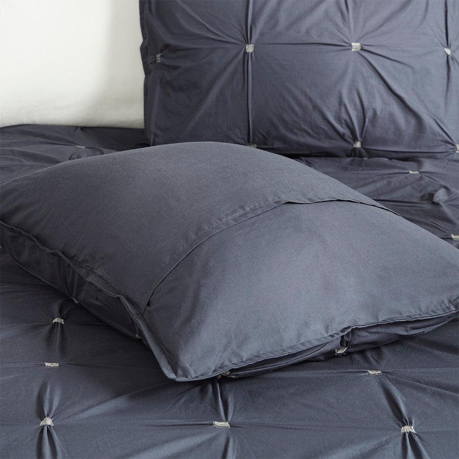 Masie King/California King 3 Piece Elastic Embroidered Cotton Duvet Cover Set Navy Olliix.com