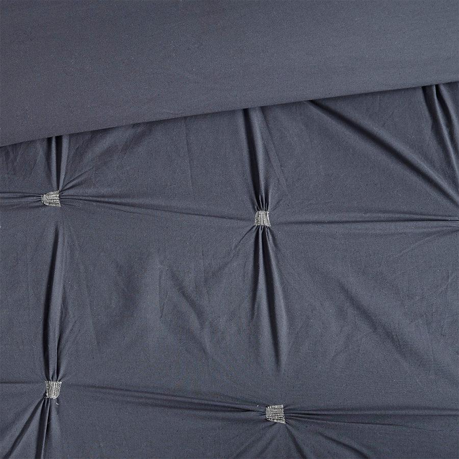 Masie King/California King 3 Piece Elastic Embroidered Cotton Duvet Cover Set Navy Olliix.com