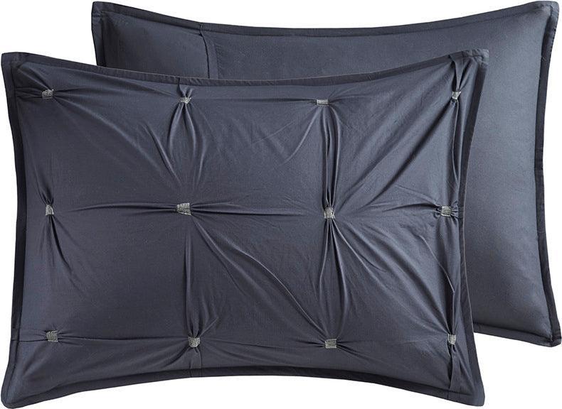 Masie King/California King 3 Piece Elastic Embroidered Cotton Duvet Cover Set Navy Olliix.com