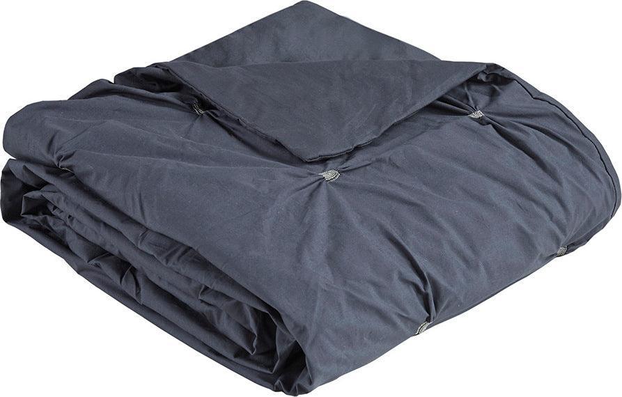 Masie King/California King 3 Piece Elastic Embroidered Cotton Duvet Cover Set Navy Olliix.com