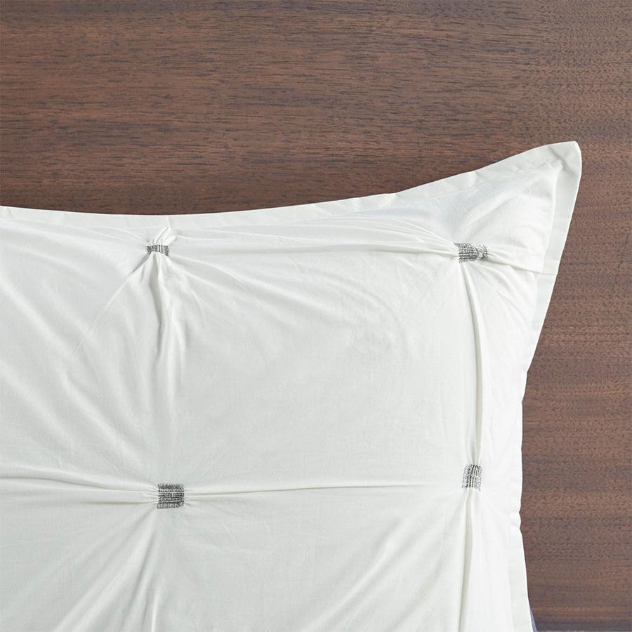 Masie King/California King 3 Piece Elastic Embroidered Cotton Duvet Cover Set White Olliix.com