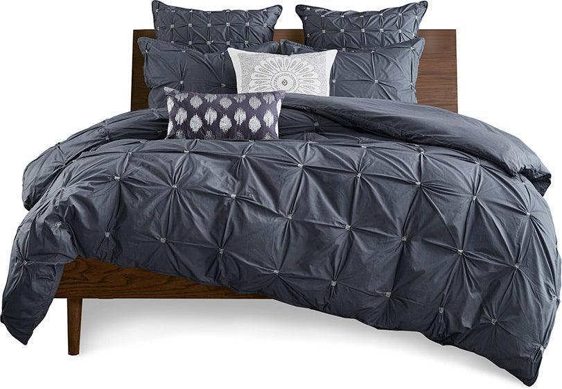 Masie Transitional 3 Piece Elastic Embroidered Cotton Comforter Set Navy Full/Queen Olliix.com