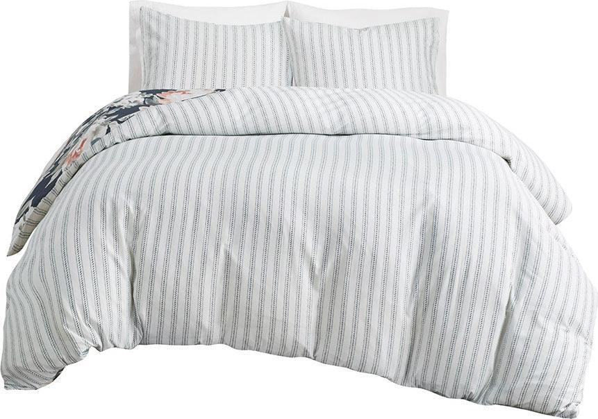 Mavis Shabby Chic 3 Piece Cotton Printed Reversible Duvet Cover Set Dark Full/ Queen Dark Blue Olliix.com