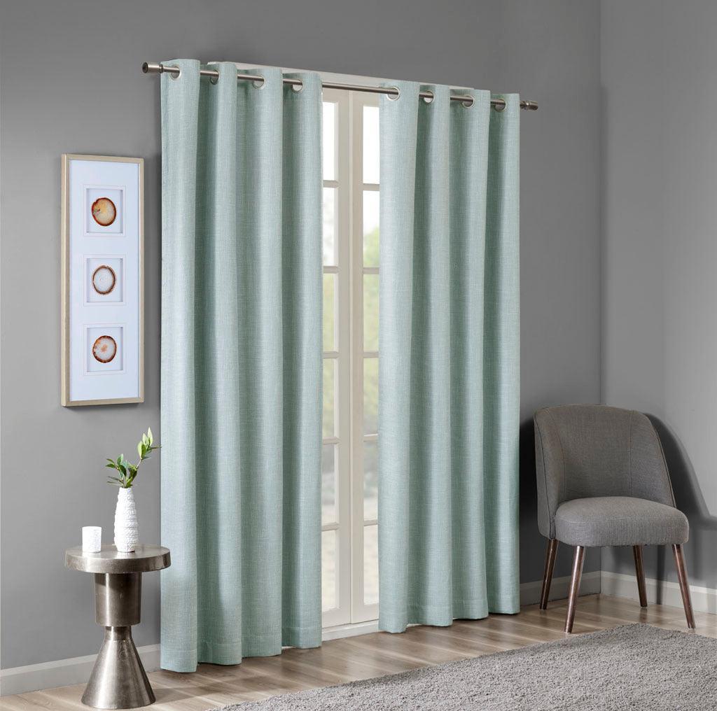 Maya 54 H Printed Heathered Blackout Grommet Top Curtain Panel Aqua Olliix.com