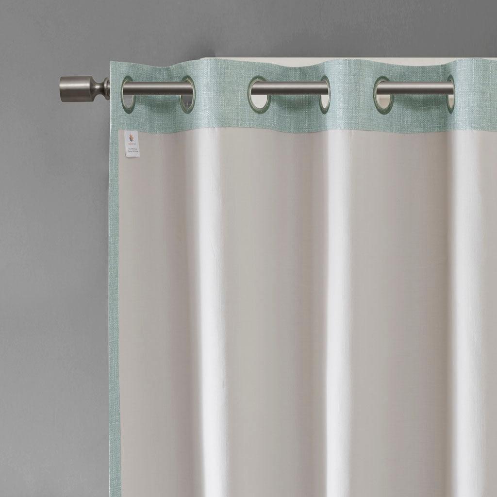 Maya 54 H Printed Heathered Blackout Grommet Top Curtain Panel Aqua Olliix.com