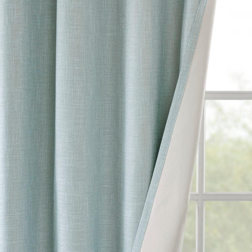 Maya 54 H Printed Heathered Blackout Grommet Top Curtain Panel Aqua Olliix.com