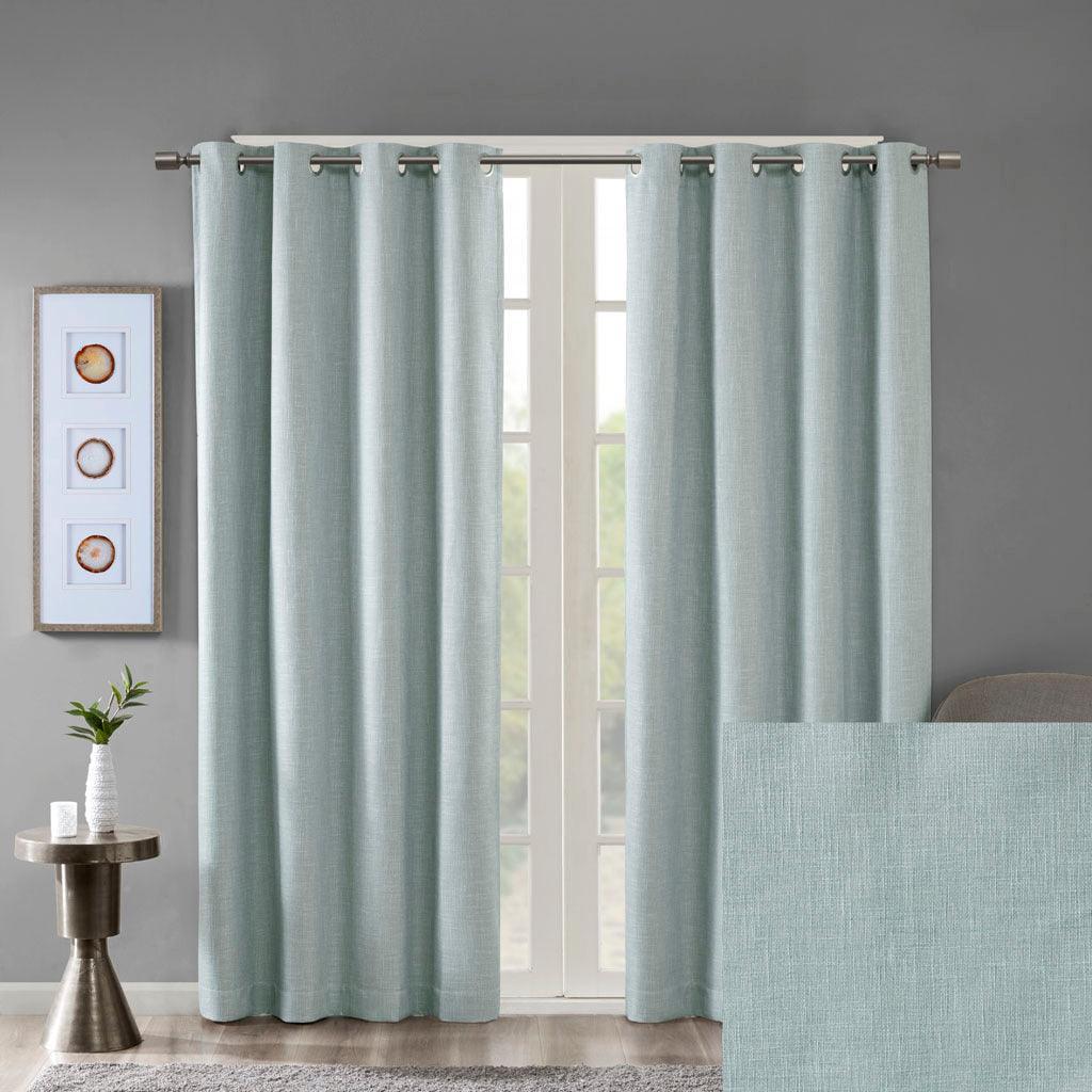 Maya 54 H Printed Heathered Blackout Grommet Top Curtain Panel Aqua Olliix.com