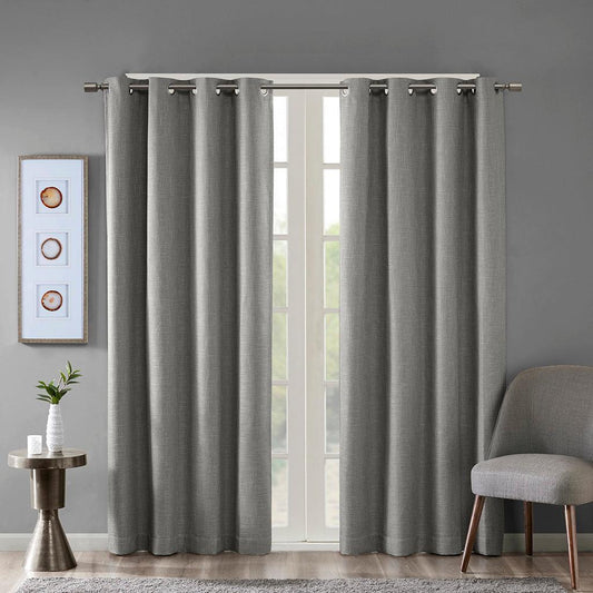 Maya 54 H Printed Heathered Blackout Grommet Top Curtain Panel Gray Olliix.com