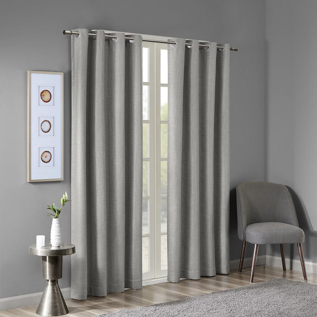 Maya 54 H Printed Heathered Blackout Grommet Top Curtain Panel Gray Olliix.com