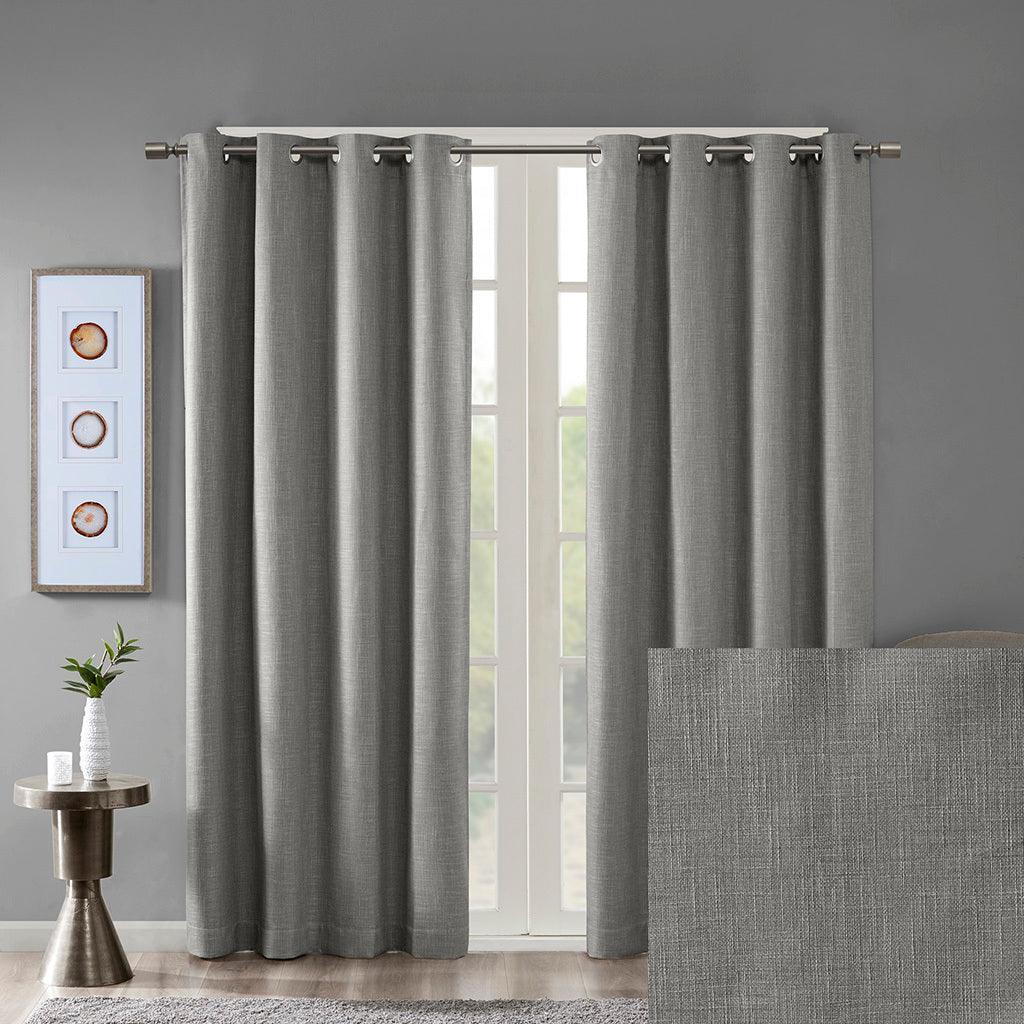 Maya 54 H Printed Heathered Blackout Grommet Top Curtain Panel Gray Olliix.com