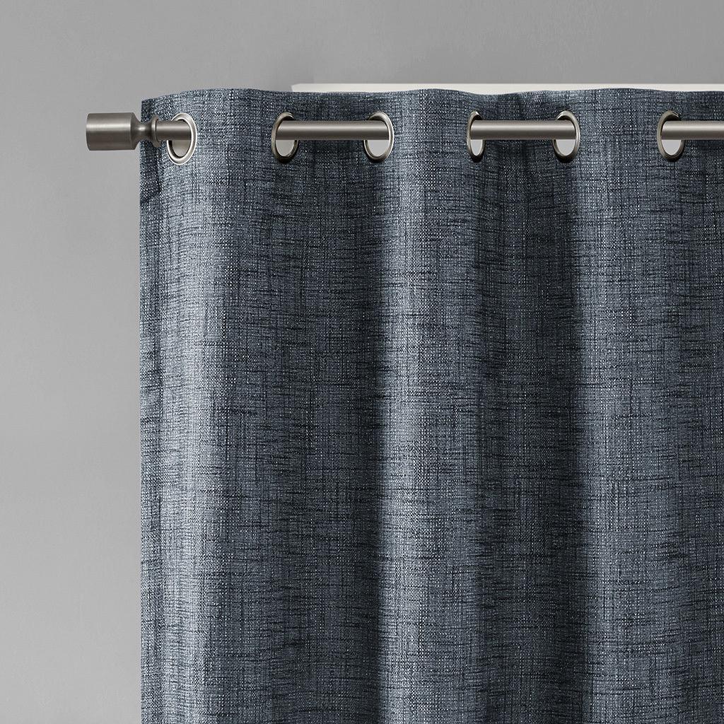 Maya 54 H Printed Heathered Blackout Grommet Top Curtain Panel Navy Olliix.com