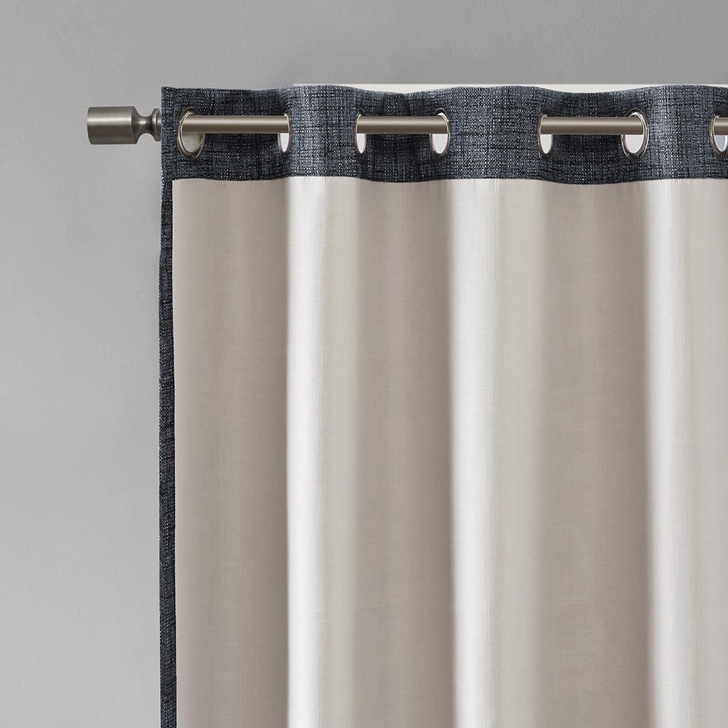 Maya 54 H Printed Heathered Blackout Grommet Top Curtain Panel Navy Olliix.com