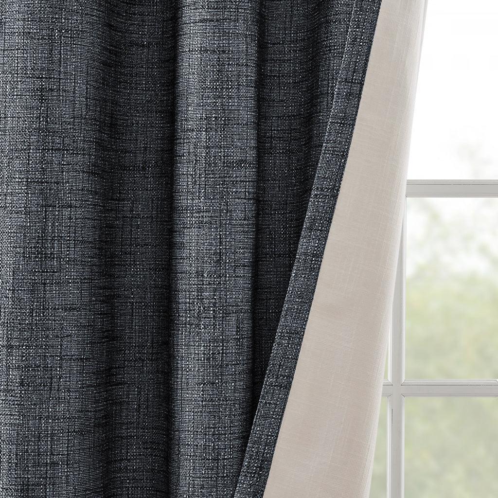 Maya 54 H Printed Heathered Blackout Grommet Top Curtain Panel Navy Olliix.com