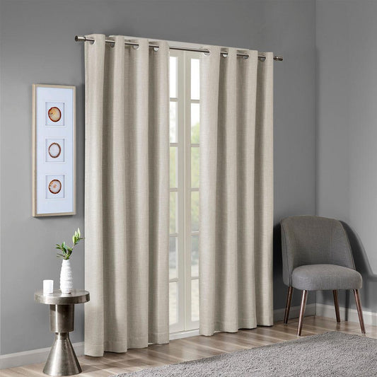 Maya 54 H Printed Heathered Blackout Grommet Top Curtain Panel Taupe Olliix.com