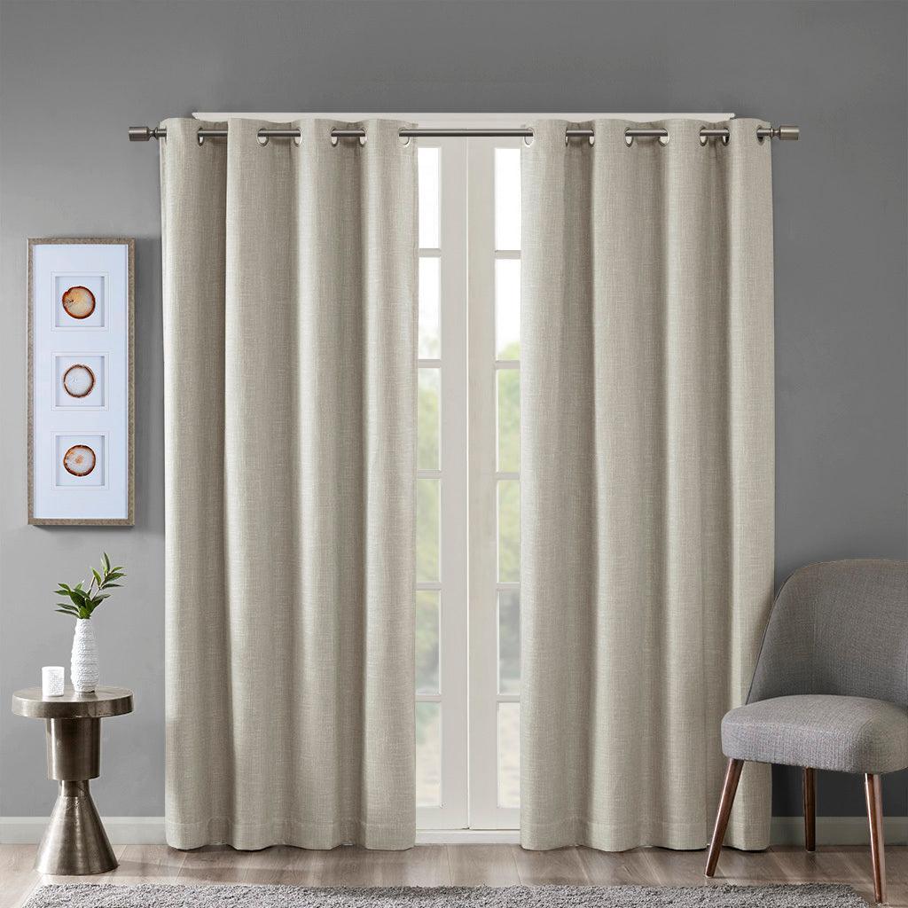 Maya 54 H Printed Heathered Blackout Grommet Top Curtain Panel Taupe Olliix.com