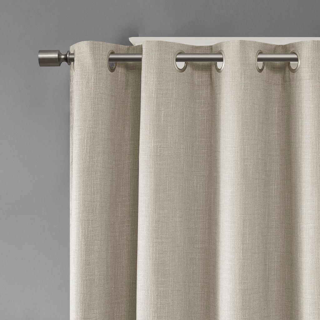 Maya 54 H Printed Heathered Blackout Grommet Top Curtain Panel Taupe Olliix.com