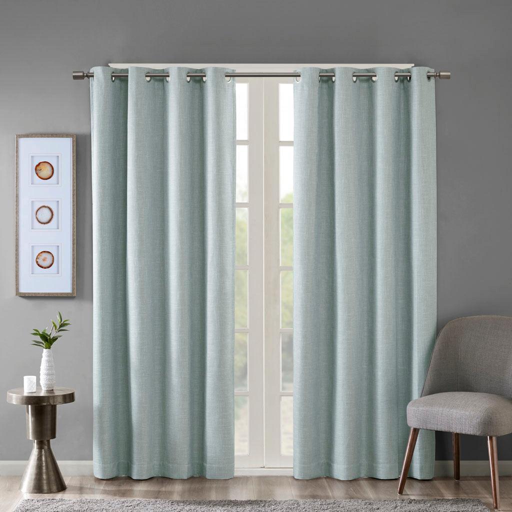 Maya 63 H Printed Heathered Blackout Grommet Top Curtain Panel Aqua Olliix.com