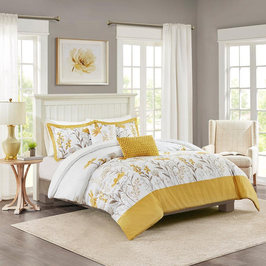 Meadow King/California King 5 Piece Cotton Comforter Set Yellow Olliix.com