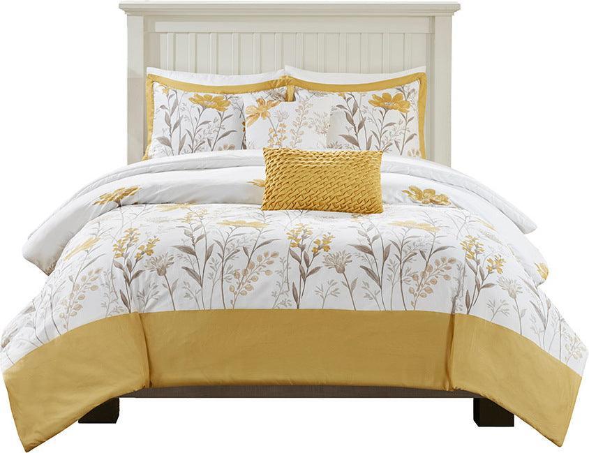 Meadow King/California King 5 Piece Cotton Comforter Set Yellow Olliix.com